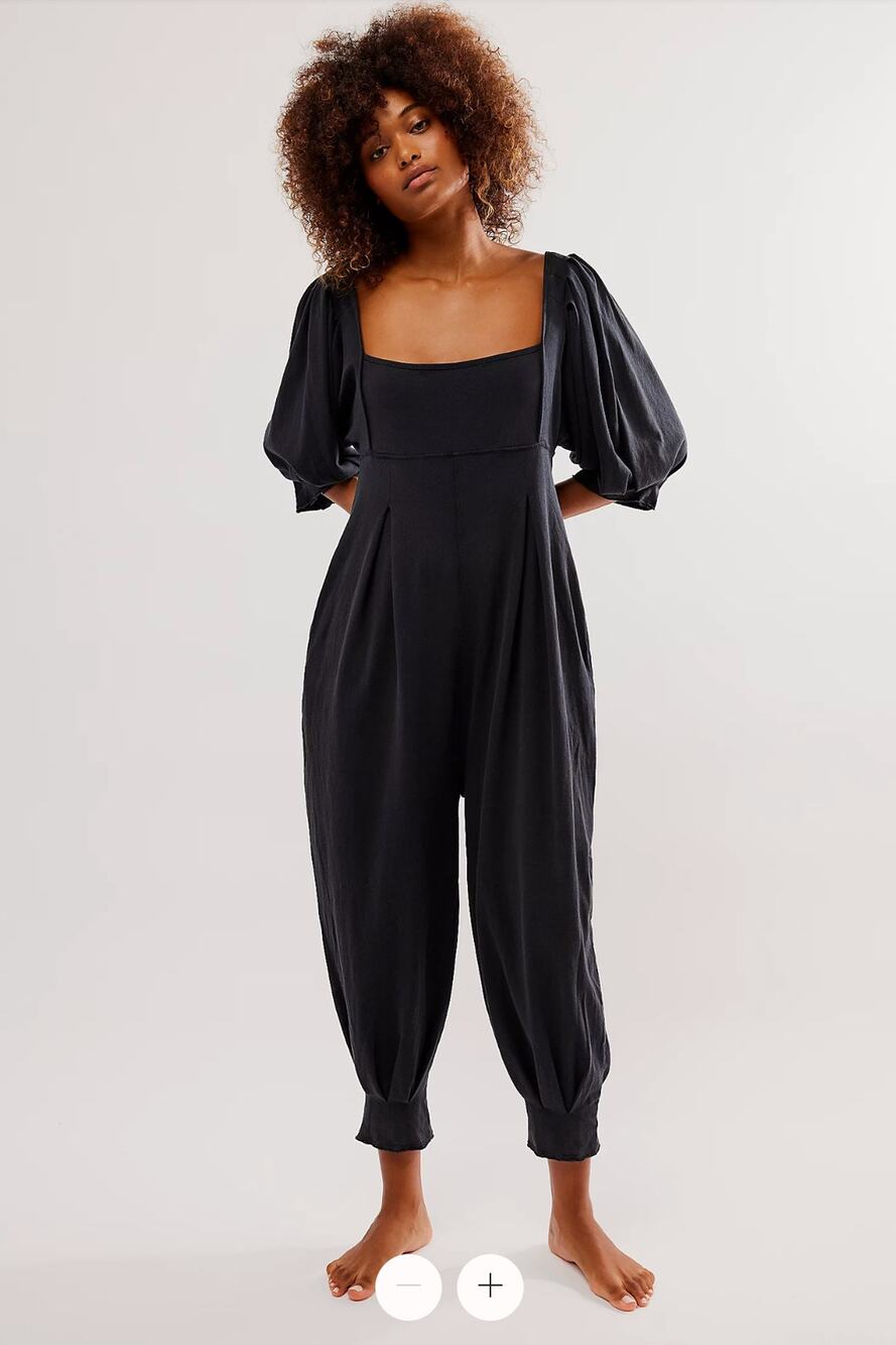 Free People Lotta Love Jumpsuit Puff Sleeve Large EUC